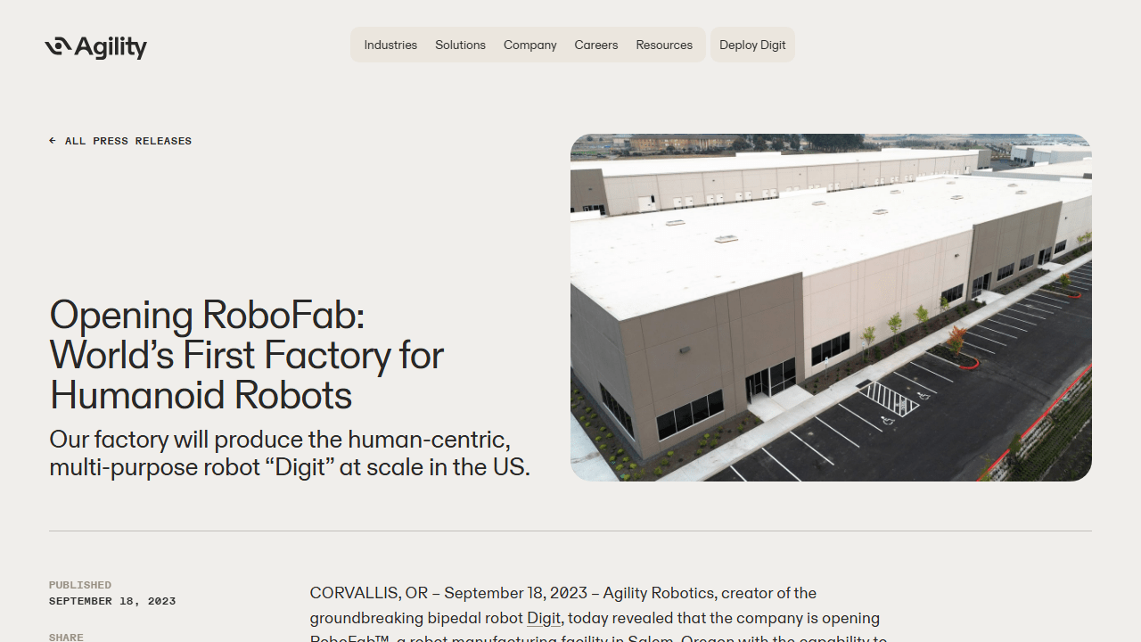 Agility Robotics RoboFab 분석: Digit 상용화가 보여주는 로봇 대량생산의 현실