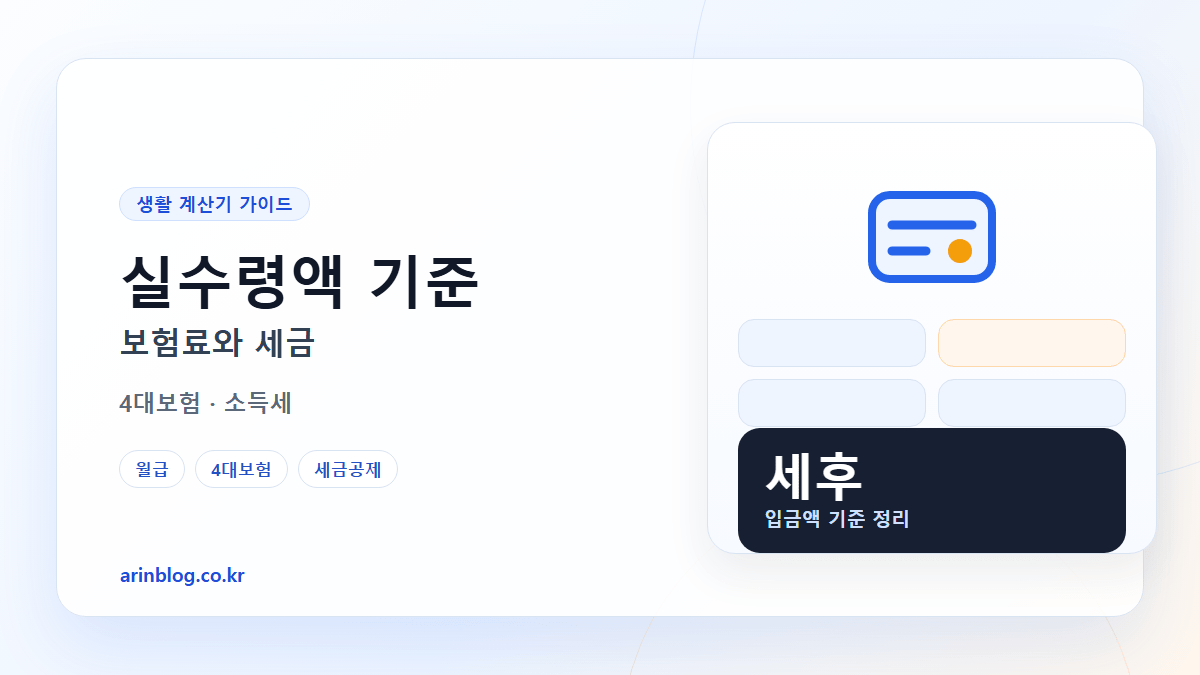 실수령액 기준 보험료와 세금 핵심 요약 가로형 썸네일