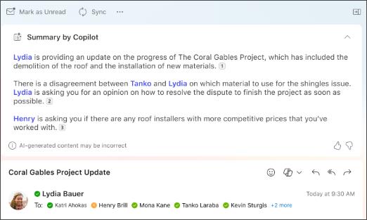 Copilot in Outlook 공식 이미지