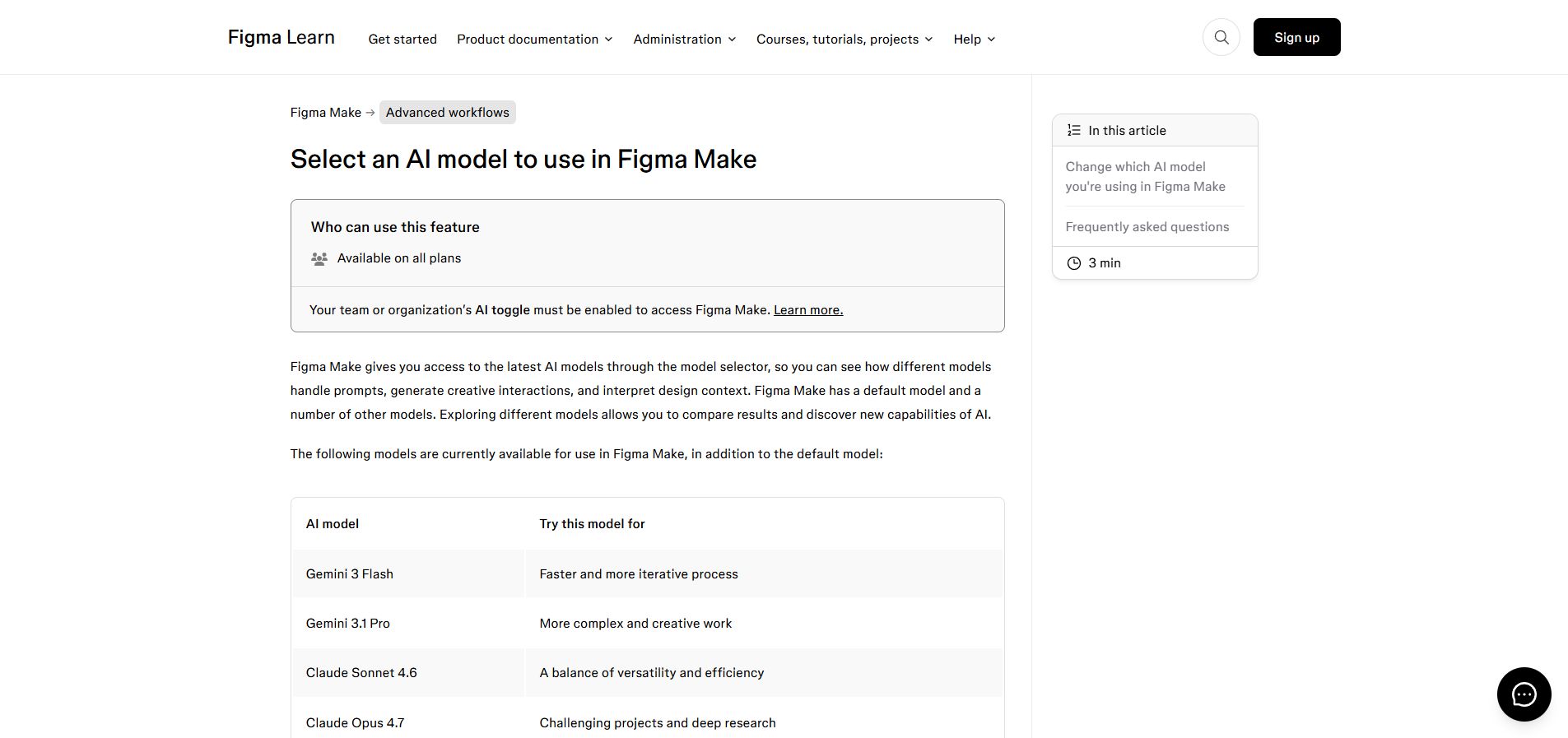 Figma Make 사용법: 모델 선택부터 프로토타입 공개 전 점검까지 공식 화면 캡처 1