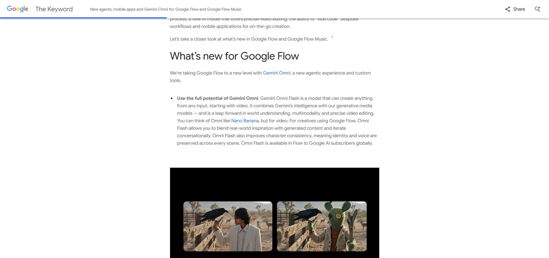 Google Flow 사용 흐름: Gemini Omni와 Flow Agent로 영상 아이디어를 장면으로 만드는 법 공식 화면 캡처 3