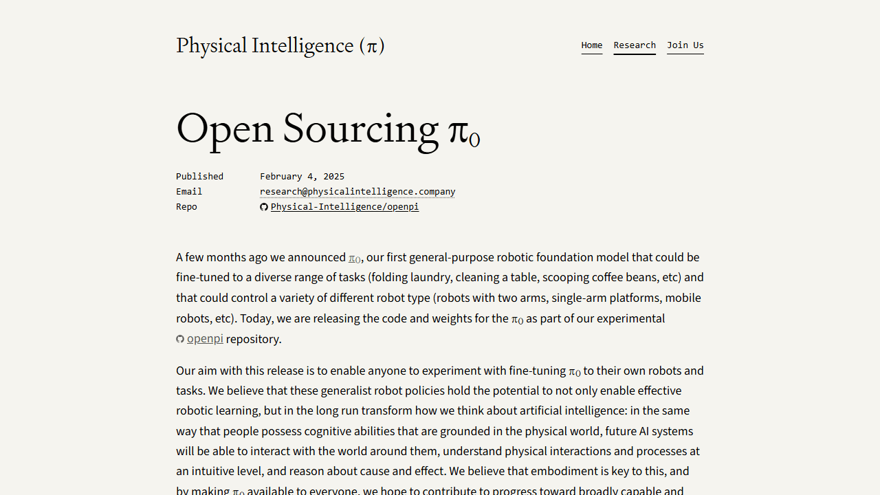 Physical Intelligence openpi 해설: π0 공개가 로봇 정책 학습에 남긴 변화